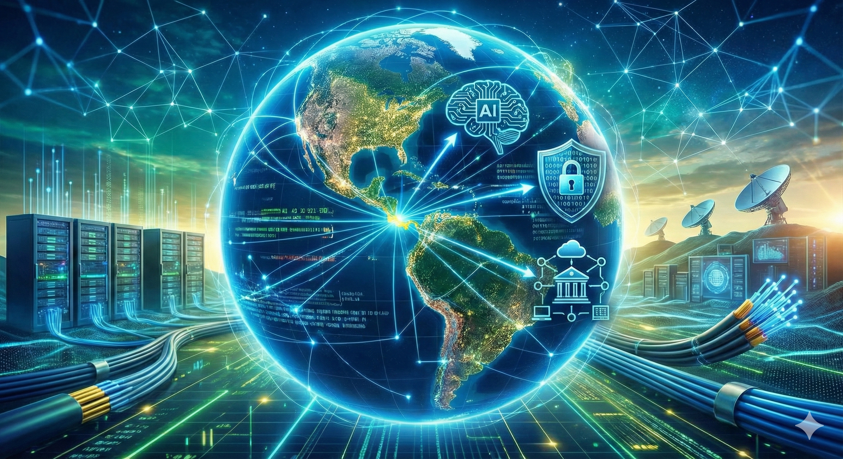 Imagen realista del globo terráqueo con elementos de tecnología y el territorio de Costa Rica emanando brillo